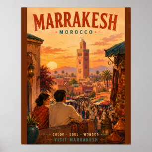Vintage Marrakesch Marokko Reiseillustration mit Poster