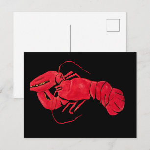 Vintage Marsden Hartley Roter Hummer auf schwarzer Postkarte