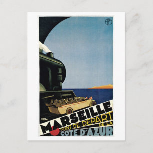 Vintage Marseille Côte d'Azur Reiseplakat Postkarte