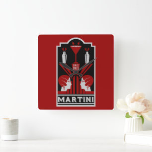 Vintage Martini Art Deco Quadratische Wanduhr