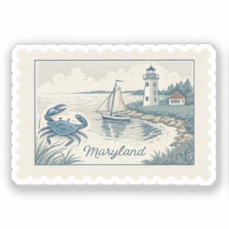 Vintage Maryland Blaue Krabben Leuchtturm Stempel Aufkleber