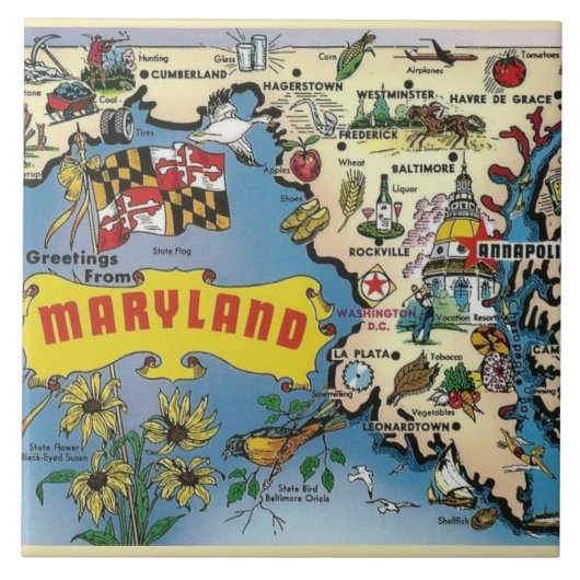 Vintage Maryland Map Keramik Fliese (Vorderseite)