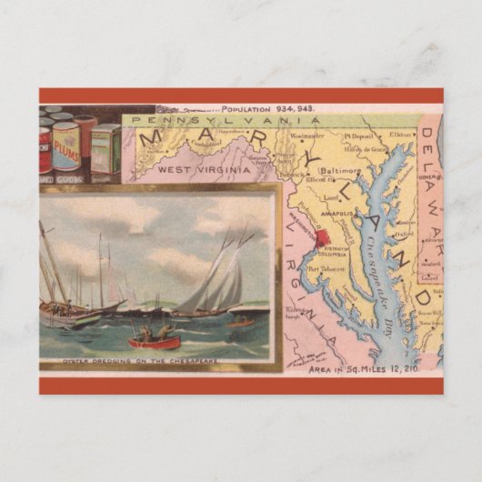 Vintage Maryland Map Postkarte (Vorderseite)