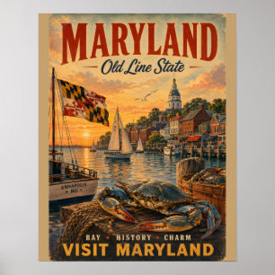 Vintage Maryland-Reiseplakat mit Annapolis Wate Poster