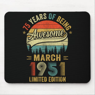 Vintage März 1951 Alt 75. Geburtstag Männer Frauen Mousepad