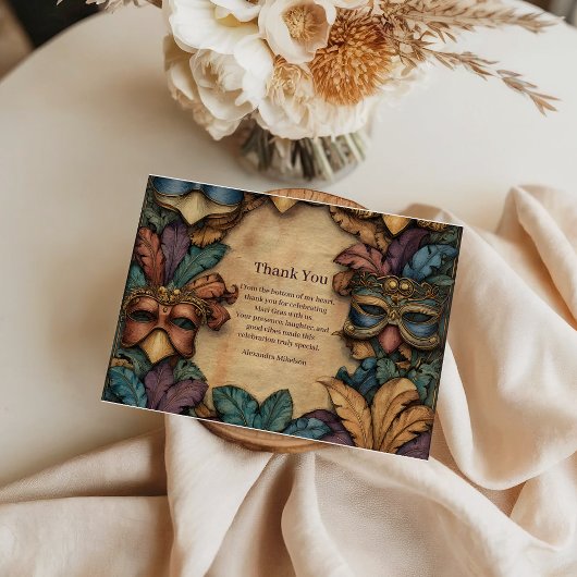 Vintage Masked Mardi Gras Masquerade Dankeskarte