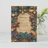 Vintage Masked Mardi Gras Masquerade Einladung (Stehend Vorderseite)