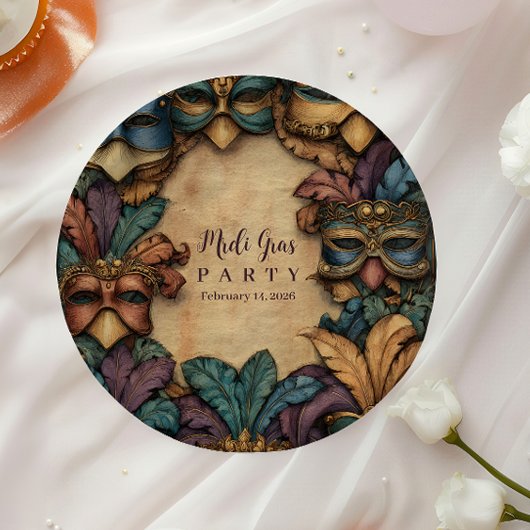 Vintage Masked Mardi Gras Masquerade Pappteller