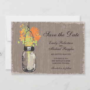 Vintage-Mason-Glas und Wildblumen - Save-the-Date Einladung
