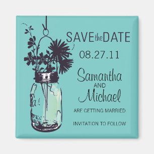 Vintage-Mason-Glas & Wilde Blumen Save-the-Date-Ka Magnet