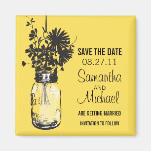 Vintage-Mason-Glas & Wilde Blumen Save-the-Date-Ka Magnet