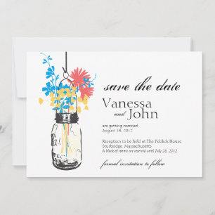 Vintage-Mason-Glas & Wilde Blumen Termin vormerken Save The Date