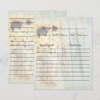 Vintage Mason Jar with Sunflowers Recipe Cards