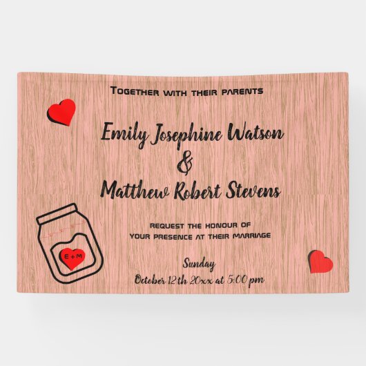 Vintage mason jar wood grain theme wedding  banner (Horizontal)