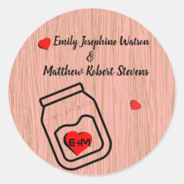 Vintage mason jar wood grain theme wedding  runder aufkleber