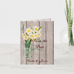 Vintage Masons Jar und Daffodil Save the Date Kart Ankündigung