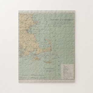 Vintage Massachusetts Leuchtturmkarte (1898) Puzzle