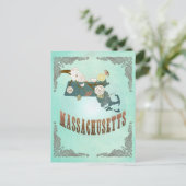 Vintage Massachusetts Staat Map - Türkisblau Postkarte (Stehend Vorderseite)