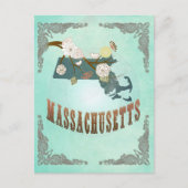 Vintage Massachusetts Staat Map - Türkisblau Postkarte (Vorderseite)