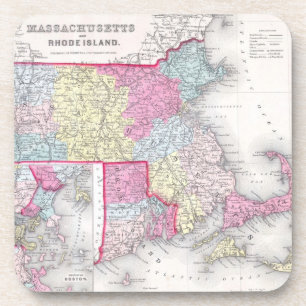 Vintage Massachusetts- und Islandkarte (1855) Untersetzer