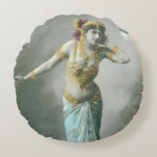 Vintage-Mata-Hari-Postkarte Rundes Kissen