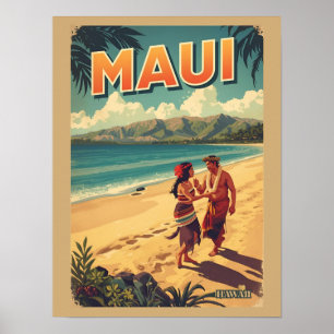 Vintage Maui Hawaii tropische Strand Souvenirs Ges Poster