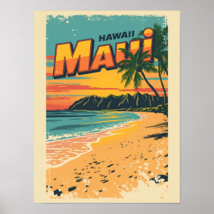 Vintage Maui Hawaii tropische Strand Souvenirs Ges Poster