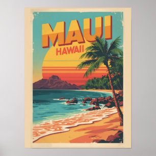 Vintage Maui Hawaii tropische Strand Souvenirs Ges Poster