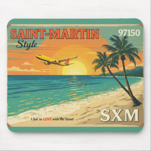 Vintage-Mauspad Saint-Martin-Plage-Flugzeug  Mousepad