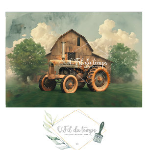 Vintage McCormick-Deering Tractor and Old Barn Seidenpapier