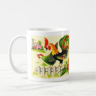 Vintage MCM-Rooster-Kränze auf Zaun Kaffeetasse