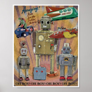 VINTAGE MCM SPACE TOYS PRINT POSTER
