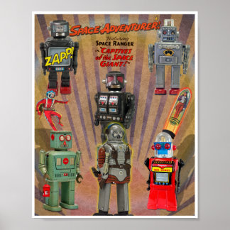 VINTAGE MCM SPACE TOYS PRINT POSTER