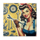 Vintage Mechaniker Pin-up Fliese (Vorderseite)