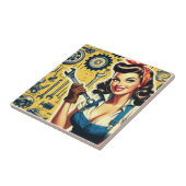 Vintage Mechaniker Pin-up Fliese (Seite)