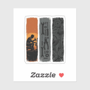 Vintage Mechaniker Werkzeug Zahnrad Triptychon Shi Aufkleber