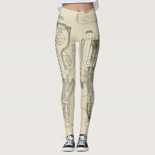 Vintage, mechanisch Zeichnend Industrie Leggings (Vorderseite)