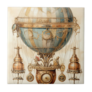 Vintage mechanisches Luftschiff blaue Kugel Sepia Fliese