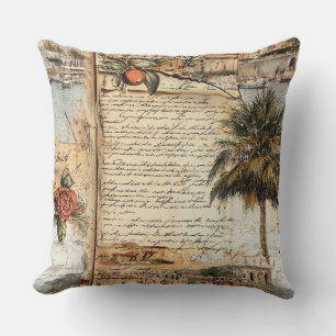 Vintage mediterrane Artwork mit Palm und Script Kissen