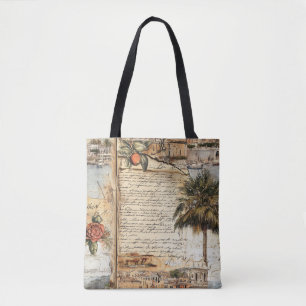Vintage mediterrane Artwork mit Palm und Script Tasche