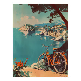 Vintage Mediterranean Coast with Orange Bicycle Poster