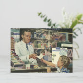 Vintage Medizin, Apotheker und Mädchen Einladung (Stehend Vorderseite)
