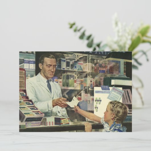 Vintage Medizin, Apotheker und Mädchen Einladung (Stehend Vorderseite)