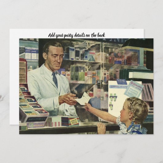 Vintage Medizin, Apotheker und Mädchen Einladung (Vorne/Hinten)