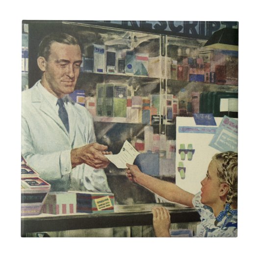 Vintage Medizin, Apotheker und Mädchen Fliese (Vorderseite)