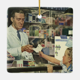 Vintage Medizin, Apotheker und Mädchen Keramikornament