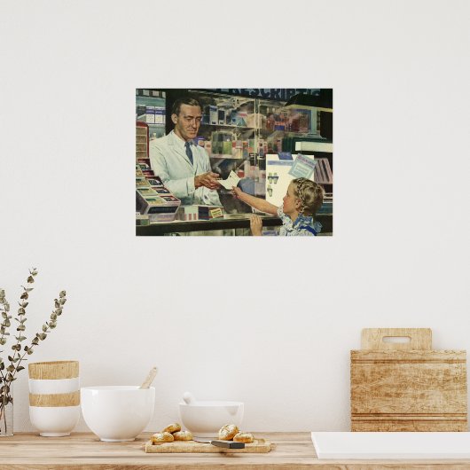 Vintage Medizin, Apotheker und Mädchen Poster (Küche)