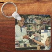 Vintage Medizin, Apotheker und Mädchen Schlüsselanhänger (Vorderseite)
