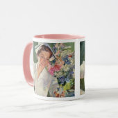 Vintage Medizin, glückliche Krankenschwester in ei Tasse (Vorderseite Links)