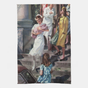 Vintage Medizin, Krankenschwester mit neugeborenem Geschirrtuch